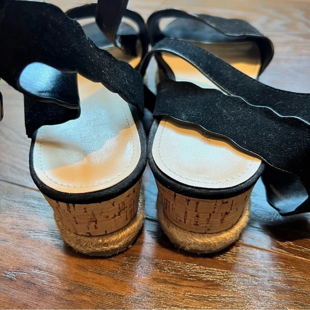 Marc Fisher Faitful Black Suede Platform Wedge Cork Sandal | 8.5